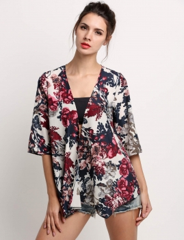 

Floral Print Irregular Batwing Loose Hot Kimono, Multicolor