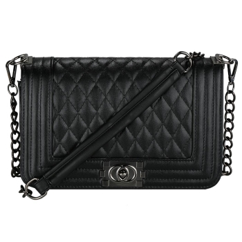 

Black Quilted Flap Hasp Closure Crossbody Bag with Chain