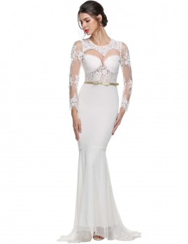 

Long Sleeve Backless Lace Patchwork Gown Bridesmaid Dress, Multicolor