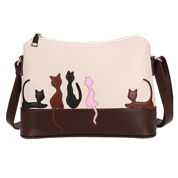 

Synthetic Leather Cat Pattern Zipper Closure Croosbody Bag