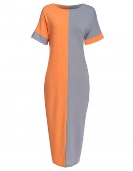 

O-neck Short Sleeve Color-Block Casual dress, Multicolor