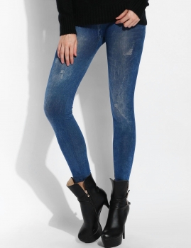 

Casual Slim High Waist Denim Print Sexy Leggings, Blue