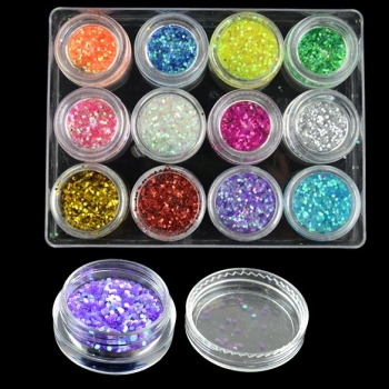 

New Fashion 12 Colors Hexagon Glitter Nail Art Decoration