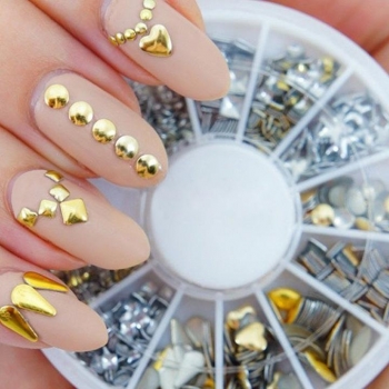 

Golden Silver 120Pcs Metal Nail Art Decoration Rhinestone Tips Metallic Studs