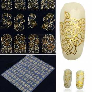 

108 one sheet Golden Flower Nail Art Stickers Decals Decorations Hot stamping