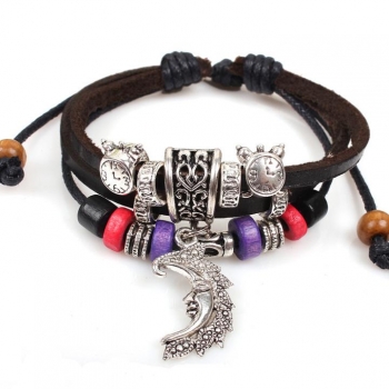 

Retro Styles Moon Shape Pendent Weave Braid Bracelet, Color 4