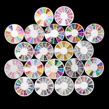 

New 20 Wheel Mixed Nail Art Tips Rhinestones Glitters Slice Decoration Manicure