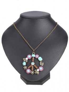 

Vintage Peace Sign Inserting Colorful Beads Pendant Necklace