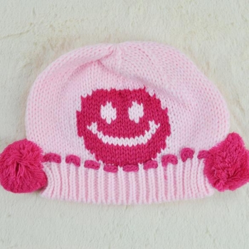

Cute Smile Face Winter Knit Crochet Hat For Baby Kids 6 Colors, Pink