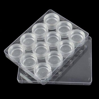 

New 12 Nail Art Clear Empty Round Pot Case Bottle Container Box