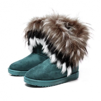 

Green Suede Winter Warm Faux Fur Lined Snow Ankle Boots, Multicolor