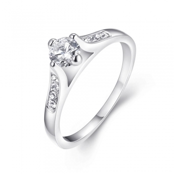 

Classic Platinum Plated Geometric Shape Prong Setting Rhinestone Party Ring, Multicolor