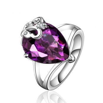 

Classic Platinum Plated Water Drop Shape Channel Setting Rhinestone Party Ring, Multicolor
