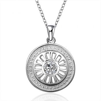 

Trendy Silver Plated Round Shape Link Chain Pendant Necklaces