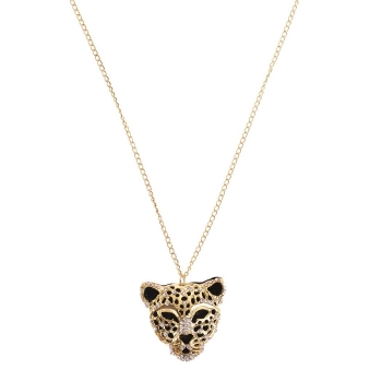 

Rhinestone Leopard Tiger Head Chain Necklace Sweater Golden