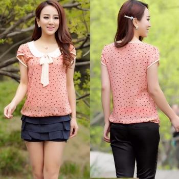 

Pink summer women Dot Doll lace t-shirt casual chiffon Hotsale Tank Tops Shirts & Blouses, Multicolor