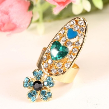 

New Fashion 1pcs Bowknot Crown Crystal Finger Nail Art Ring Jewelry Fake Nail Art Finger Rings, Multicolor