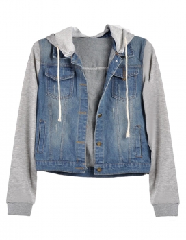 

Metal Buttons Distressed Light Wash Denim Jacket, Multicolor