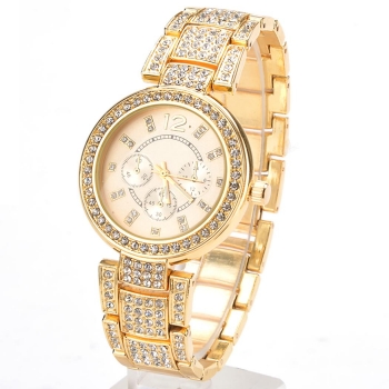 

Gold Luxury Rhinestone Dress Quartz Crystal Wristwatch, Multicolor