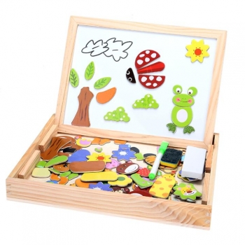 

New Fantastic Wooden Animal Magnetism Easel Doodle Drawing Board Jigsaw Blackboard Toy For Children