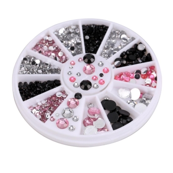 

New Acrylic Nail Art Decoration Black White Pink Glitter Rhinestones