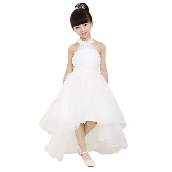 

Halter Mesh High Waist Asymmetrical Hem Ball Gown Tutu Girls' Dress, Multicolor