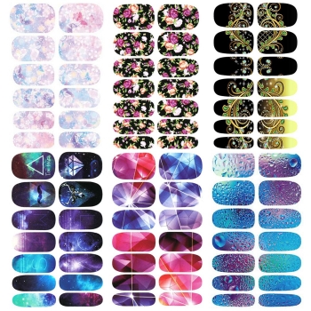 

6PCS Water Transfer Foil Nails Stickers Manicure Nail Art Tool Decors Water Film Paper Decals Set
