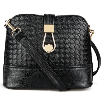 

Solid Synthetic Leather Weave Pattern Shoulder Bag, Multicolor