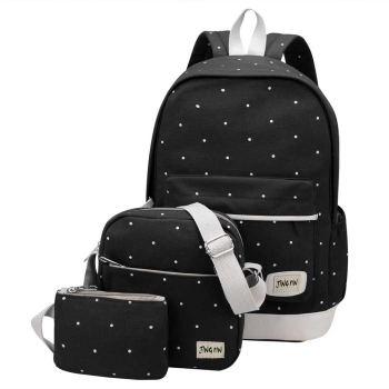 

3 bags in 1 Set Canvas Polka Dot Backpack Shoulder Bag Clutch Bag, Multicolor