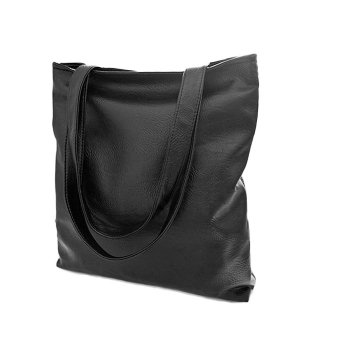 

New Women Synthetic Leather Solid Soft Shoulder Bag Tote Bag Casual Shopping Handbag, Black