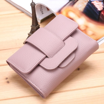 

Solid Trifold Wallet Card Holder with Strap Hasp Closure, Multicolor