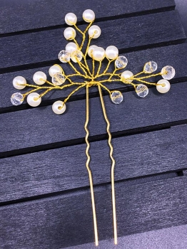 

Golden Yellow Women Pearl Flower Hair Clip Hairpin Wedding Bride Accessories, Multicolor