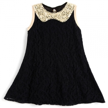 

Black Sequins Collar Sleeveless Lace Vest Princess Dress, Multicolor