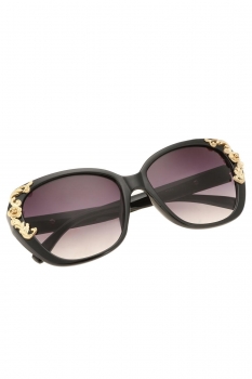 

Women's Vintage Gold-tone Roses Carving Oversize Black Frame Sunglasses