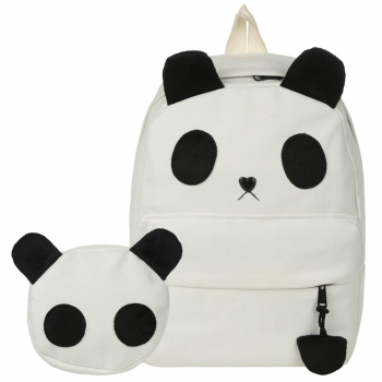 

Lovely White Panda Canvas Backpack With a Small Shoulder Bag