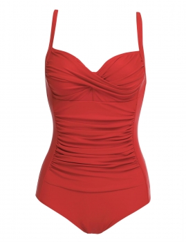 

Red Solid Spaghetti Strap Ruched One Piece Swimsuits, Multicolor