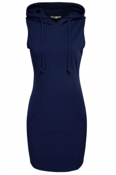 

Navy blue Sleeveless Hooded Drawstring Bodycon Hoodie, Multicolor