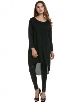 

Women's Casual Loose Drop-Shoulder Sleeve High How Hem Dress With Pockets, Multicolor