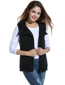 

Meaneor Black Women Casual Hooded Slim Solid Zip Up Spring Fleece Vest with Pockets Coats & Jackets, Multicolor