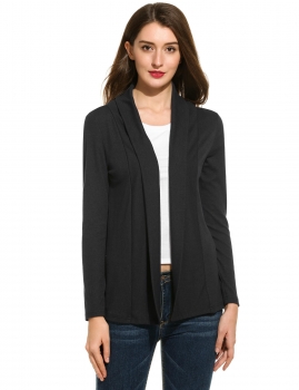 

Black Long Sleeve Solid Open Stitch Knit Cardigan, Multicolor