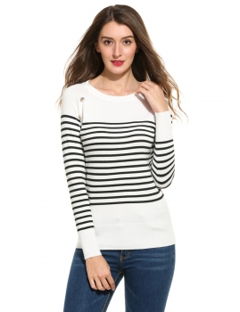 

Casual O-Neck Long Sleeve Striped Pullover Sweaters, Multicolor