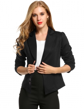 

Black Long Sleeve Solid Casual Work Office Slim One Button Blazer, Multicolor