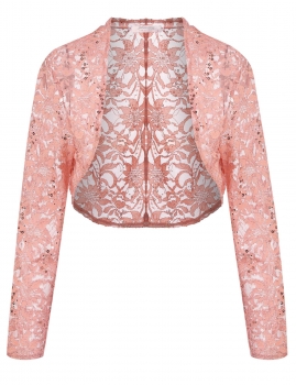 

Nude 3"4 Sleeve Lace Crop Shrug Short Shawl Wrap Coat, Multicolor