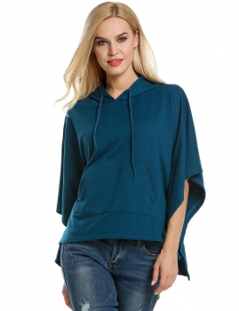 

Meaneor Blue Hooded Pullover Casual Batwing Poncho Cape Hoodies & Sweatshirts, Multicolor