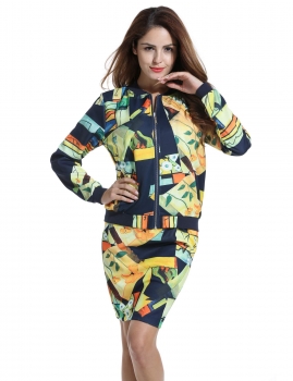 

Meaneor Dark blue Women Fashion Print Zip Up Short Slim Casual Bomber Coats & Jackets, Multicolor