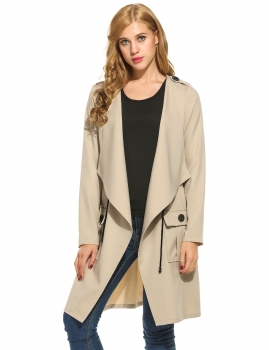 

Lapel Long Sleeve Solid Drawstring Waist Casual Loose Trench Coat, Multicolor