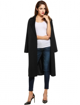 

Black Long Sleeve Turn Down Collar Solid Long Coat, Multicolor