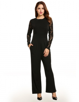 

Full Length with Long Lace Sleece Casual Career Jumpsuit, Multicolor