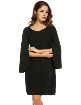 

Women Casual Slit Sleeve Solid O Neck Pullover A-Line Dress, Multicolor