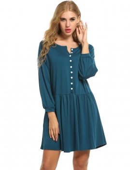 

Zeagoo Blue Women Long Sleeve Button Loose Pleated With Pockets Casual Dresses, Multicolor